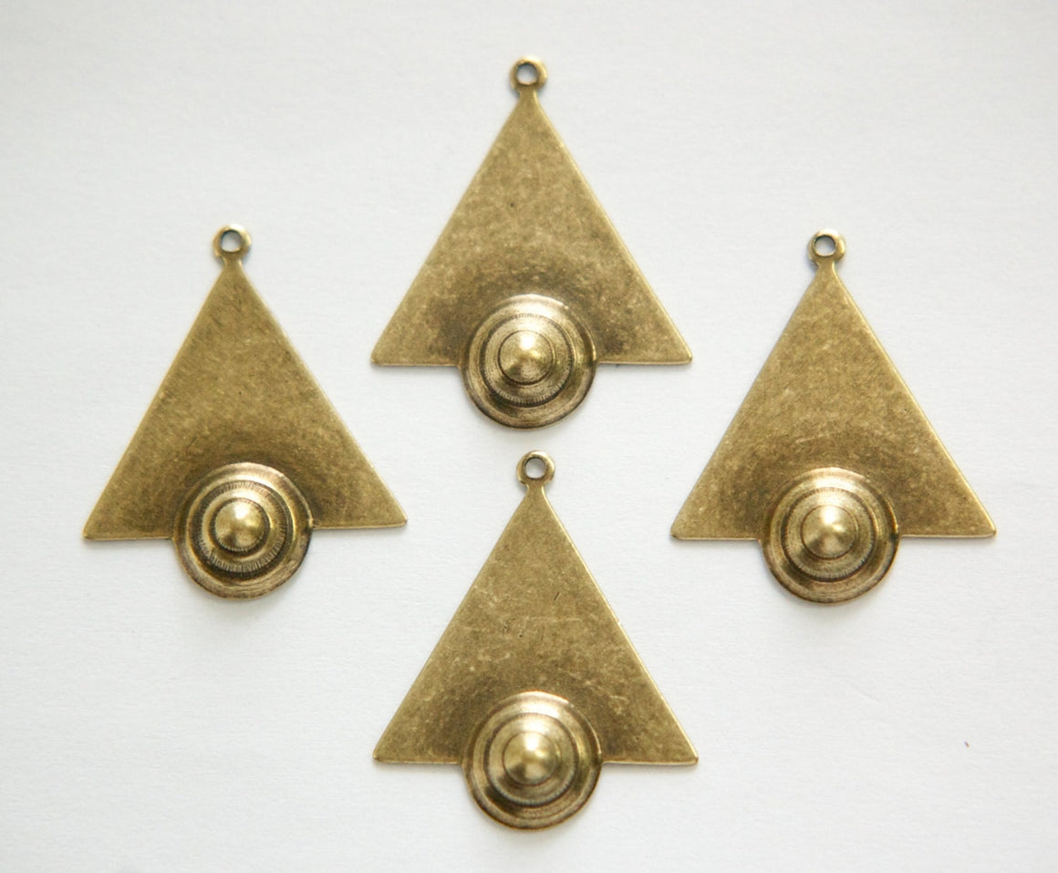 1 Loop Brass Ox Triangle Drops Charms with Raised Cone Details 26x23mm (6) mtl066F