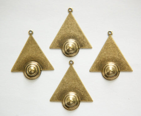 1 Loop Brass Ox Triangle Drops Charms with Raised Cone Details 26x23mm (6) mtl066F