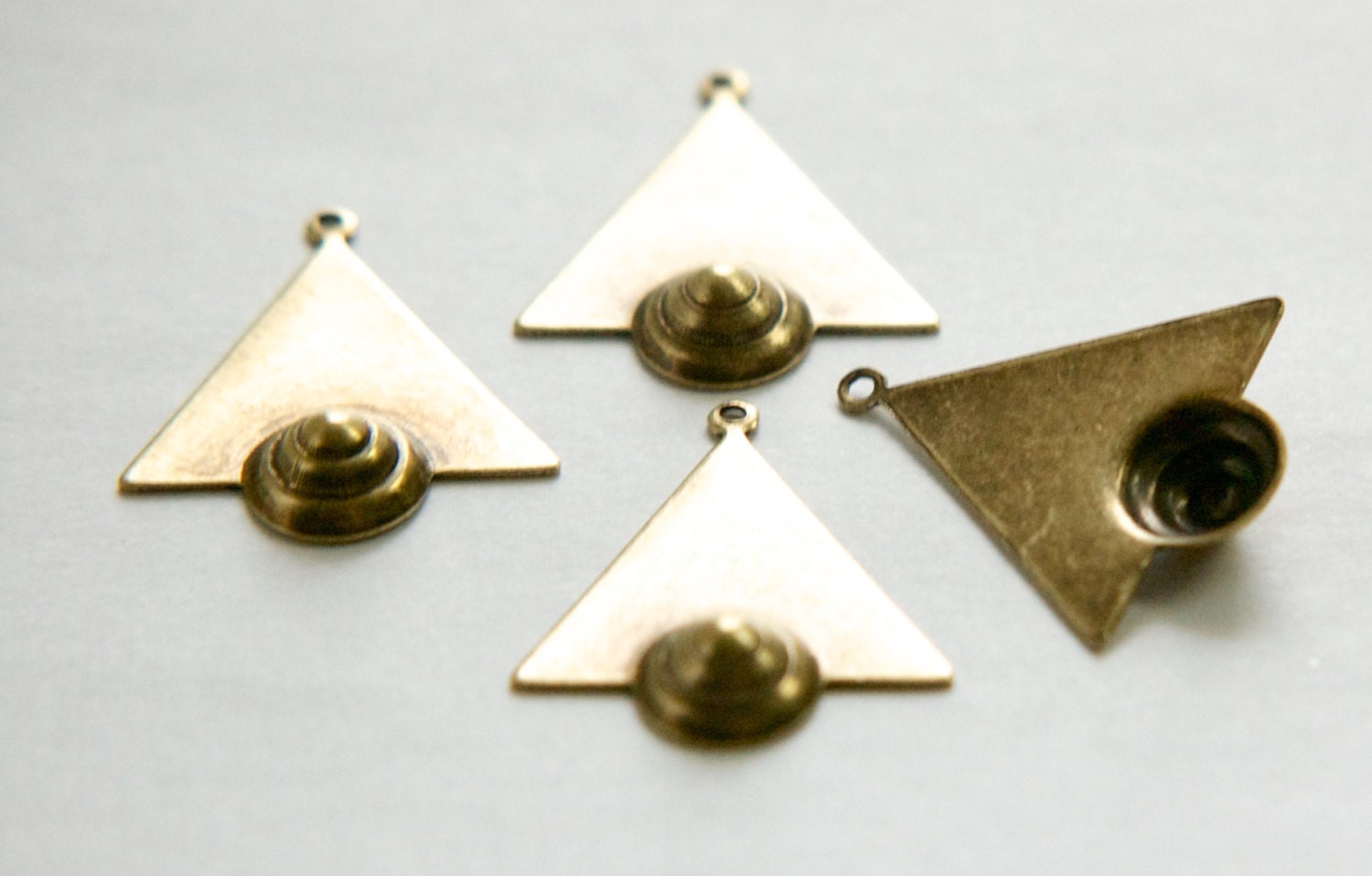 1 Loop Brass Ox Triangle Drops Charms with Raised Cone Details 26x23mm (6) mtl066F