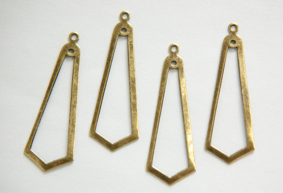 2 Hole Brass Ox Long Pointed Teardrop Pendant Drop 42x14mm (4) mtl054J