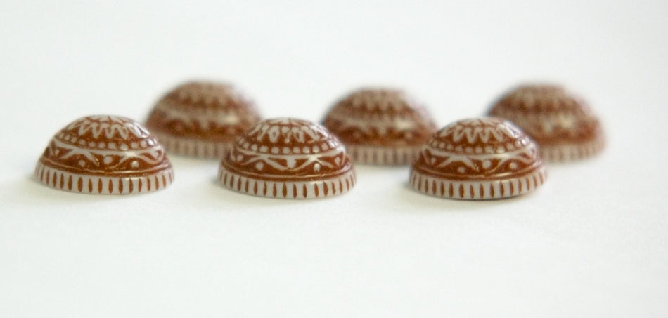 Vintage Mosaic Brown and White Cabochons 10x8mm (8) cab714Y