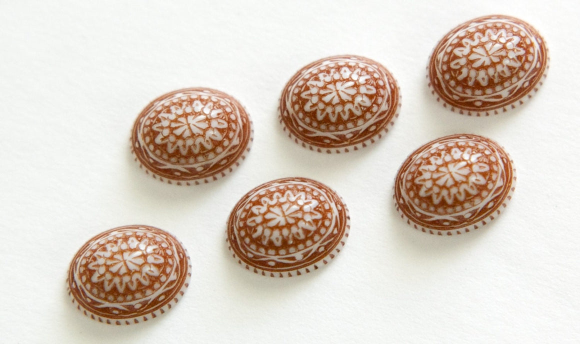 Vintage Mosaic Brown and White Cabochons 10x8mm (8) cab714Y