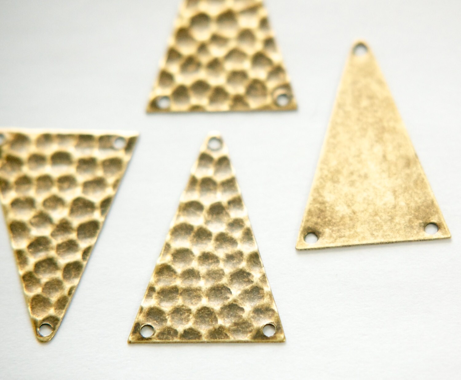 3 Hole Brass Ox Hammered Triangle Pendant Findings (6) mtl512C