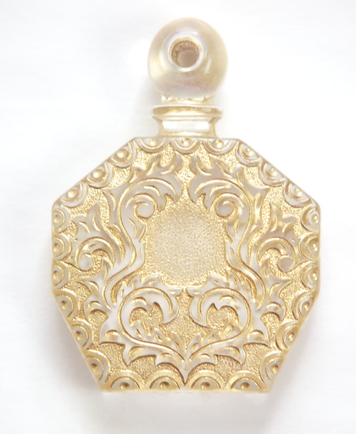 Vintage Clear Etched with Gold Faux Perfume Bottle Pendant pnd068C