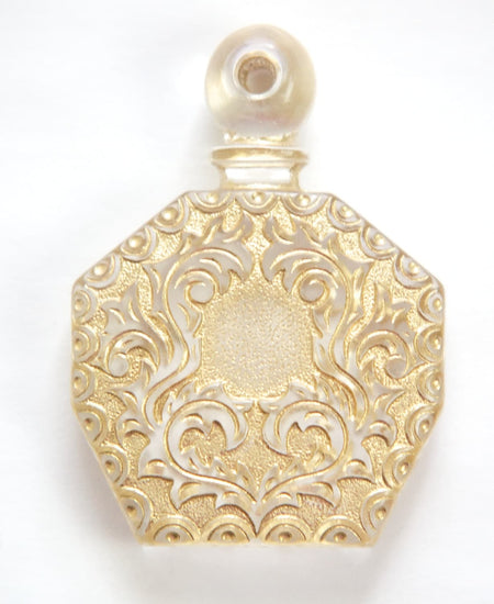 Vintage Clear Etched with Gold Faux Perfume Bottle Pendant pnd068C