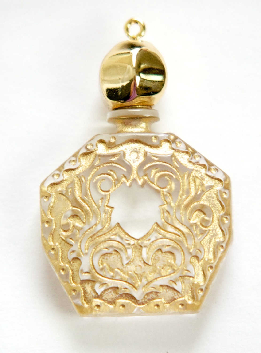 Vintage Miniature Clear Etched Faux Perfume Bottle Pendant pnd114F