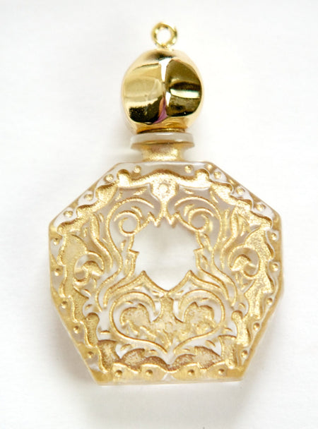 Vintage Miniature Clear Etched Faux Perfume Bottle Pendant pnd114F