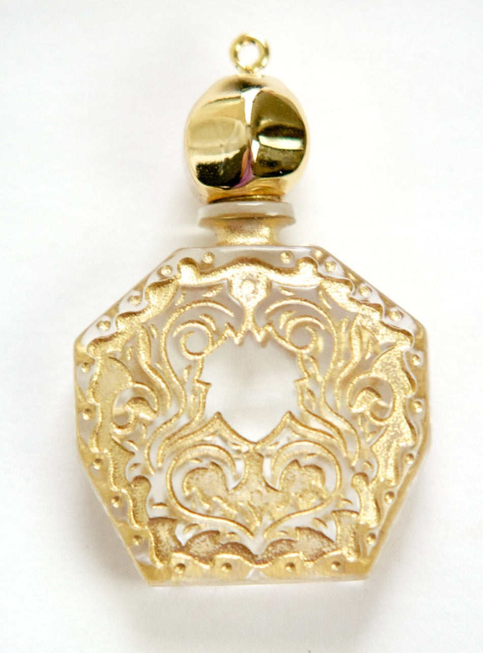 Vintage Miniature Clear Etched Faux Perfume Bottle Pendant pnd114F