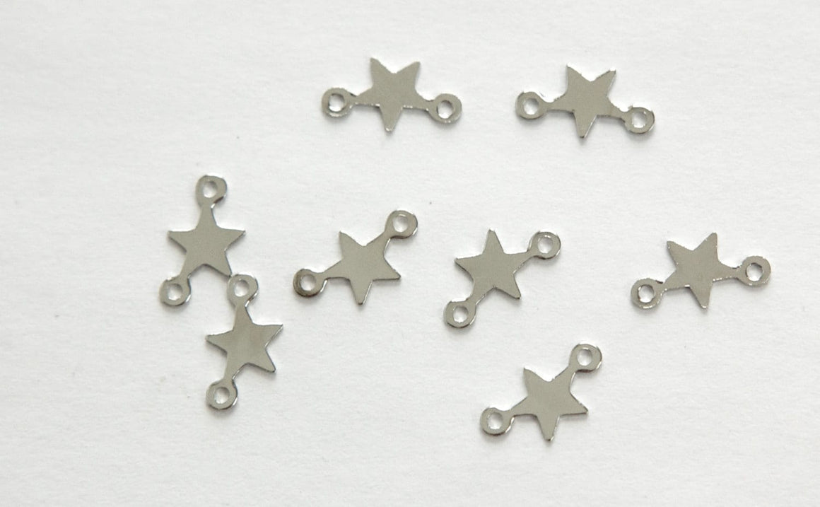 2 Loop Tiny Silver Plated Star Connectors Drops (16) mtl289B