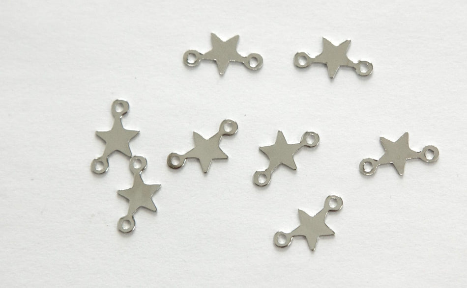 2 Loop Tiny Silver Plated Star Connectors Drops (16) mtl289B
