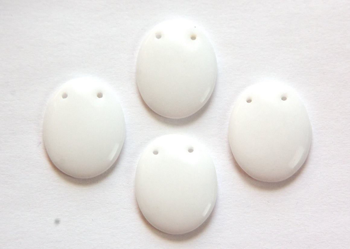 Vintage German White Oval 2 hole Glass Bead Charm Pendant grm052C