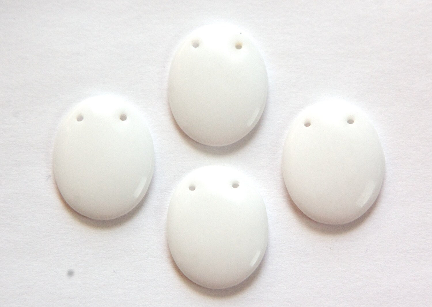 Vintage German White Oval 2 hole Glass Bead Charm Pendant grm052C