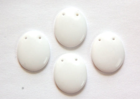 Vintage German White Oval 2 hole Glass Bead Charm Pendant grm052C
