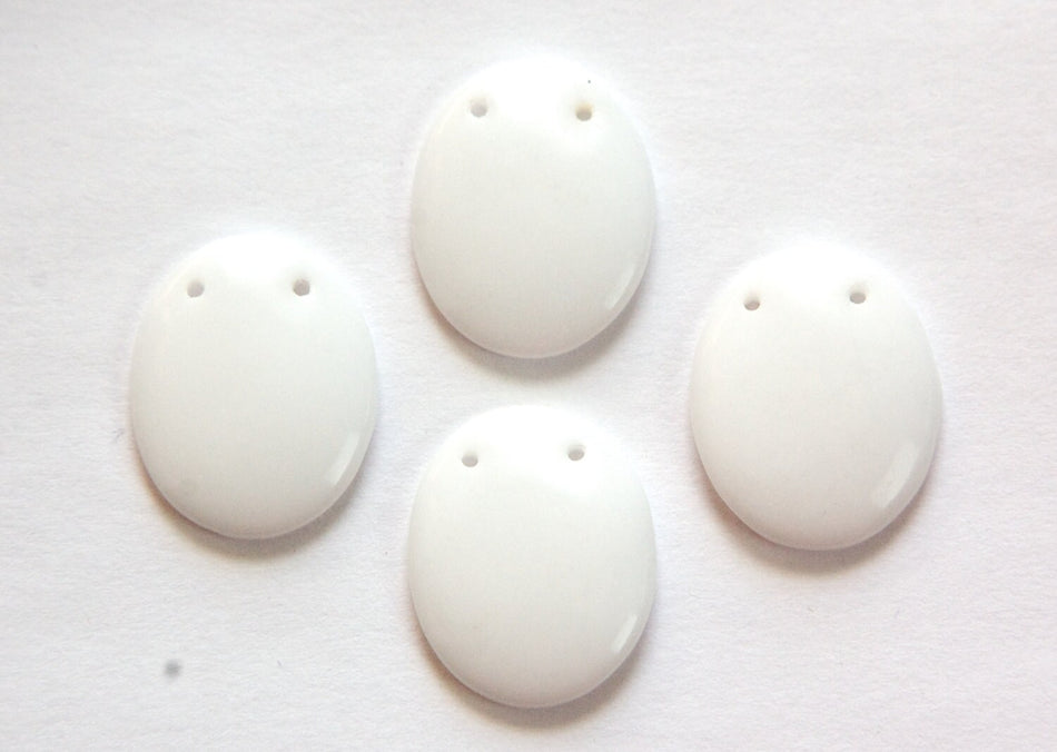 Vintage German White Oval 2 hole Glass Bead Charm Pendant grm052C