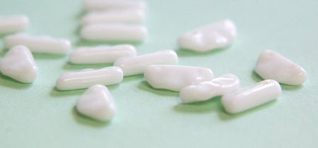 Vintage German White Rippled Wedge 2 hole Glass Bead Charms (20) grm052