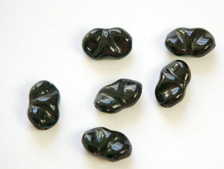Vintage Oval Black Bow Like German Glass Beads grm046B