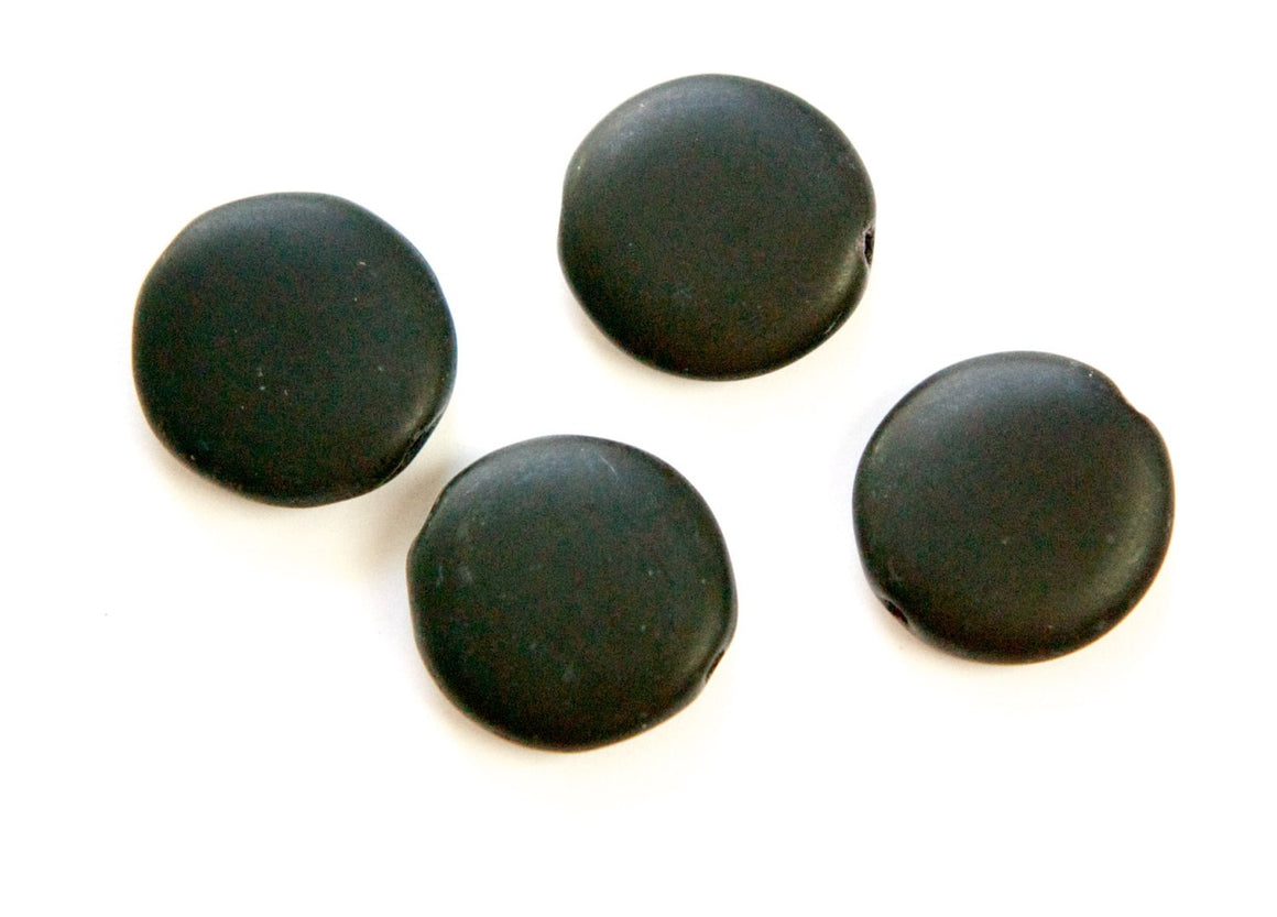 Vintage German Matte Black Coin Disc Glass Beads grm054A