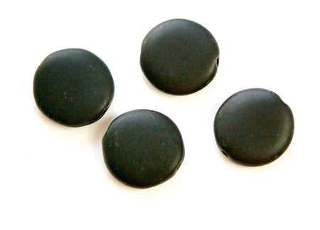 Vintage German Matte Black Coin Disc Glass Beads grm054A