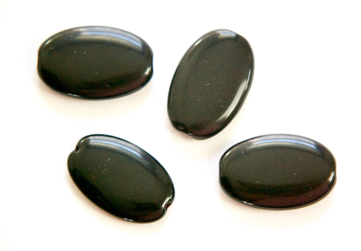 Vintage German Large Black Oval Glass Beads grm054B