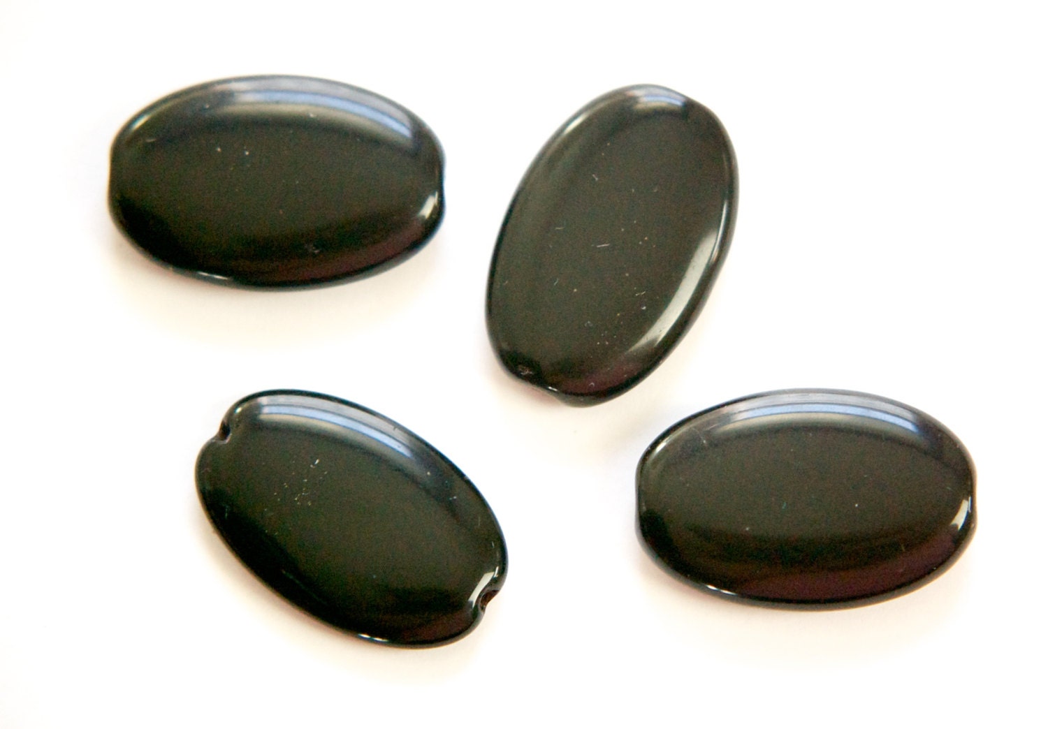 Vintage German Large Black Oval Glass Beads grm054B