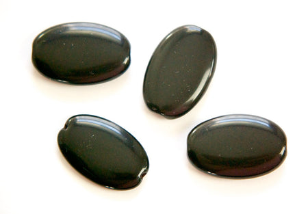Vintage German Large Black Oval Glass Beads grm054B