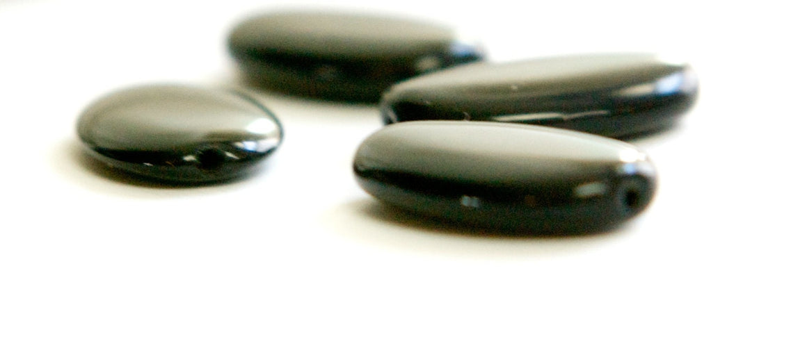 Vintage German Large Black Oval Glass Beads grm054B