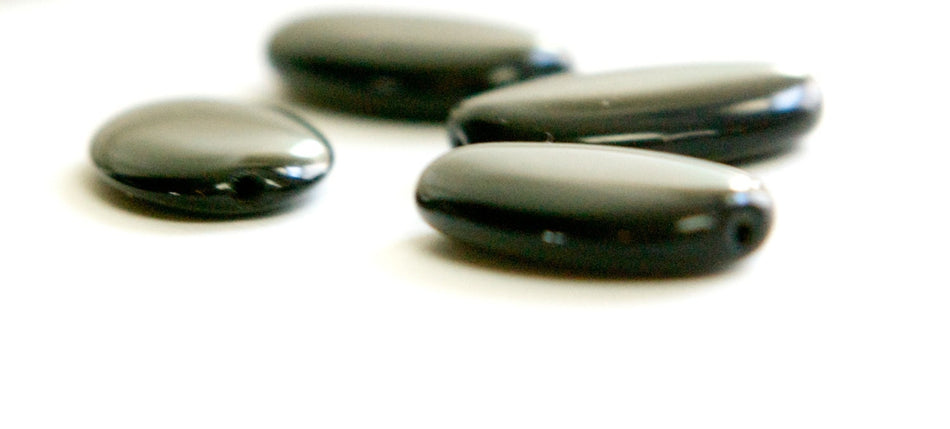Vintage German Large Black Oval Glass Beads grm054B