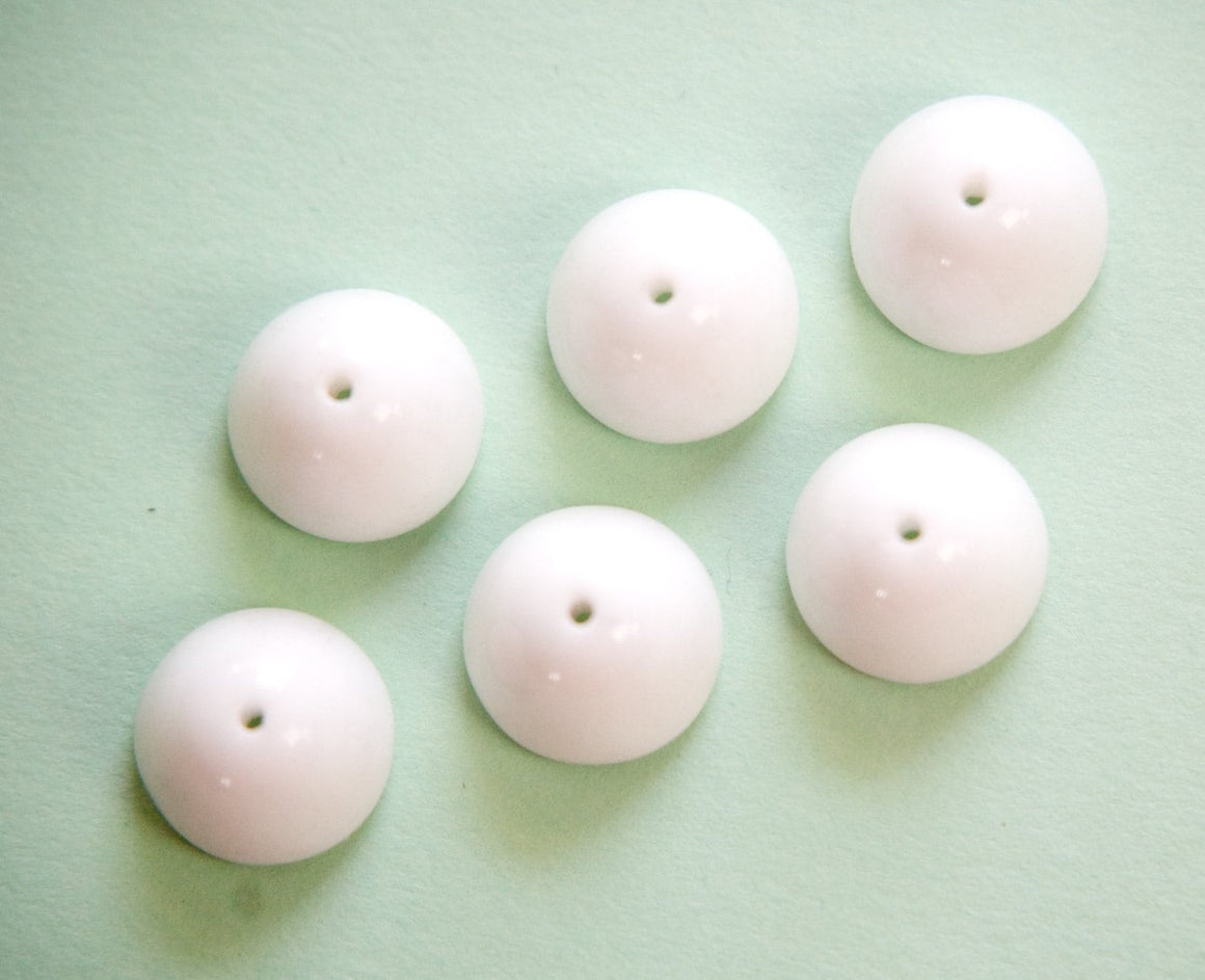 Vintage German Smooth Dome White Glass Bead Caps 10mm (6) grm055A