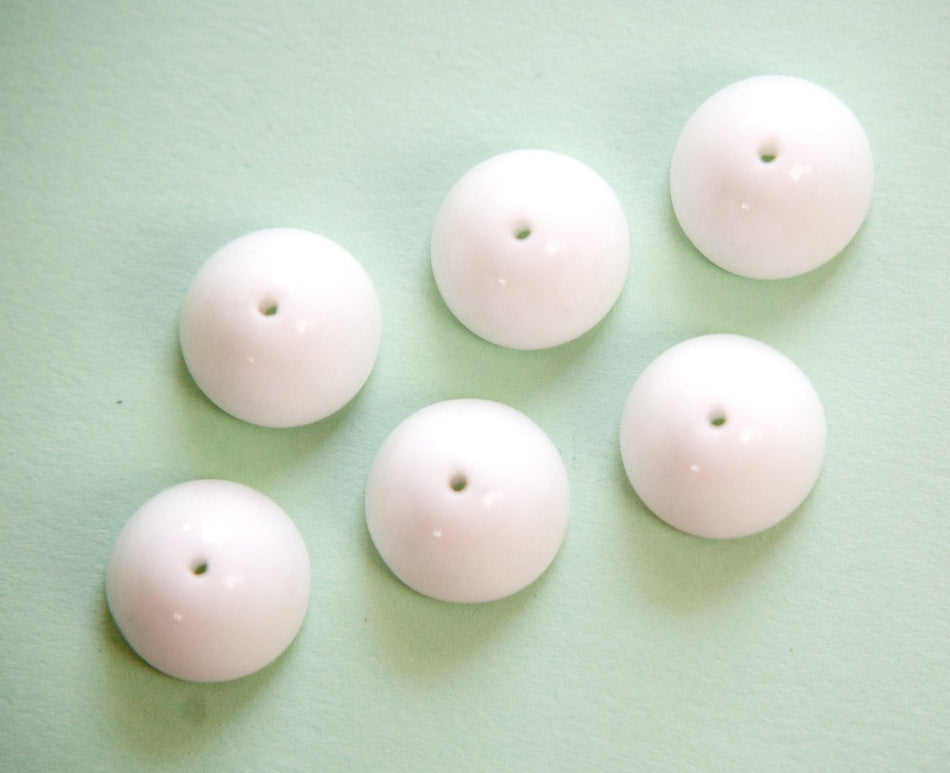 Vintage German Smooth Dome White Glass Bead Caps 10mm (6) grm055A