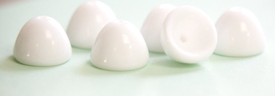 Vintage German Smooth Dome White Glass Bead Caps 10mm (6) grm055A