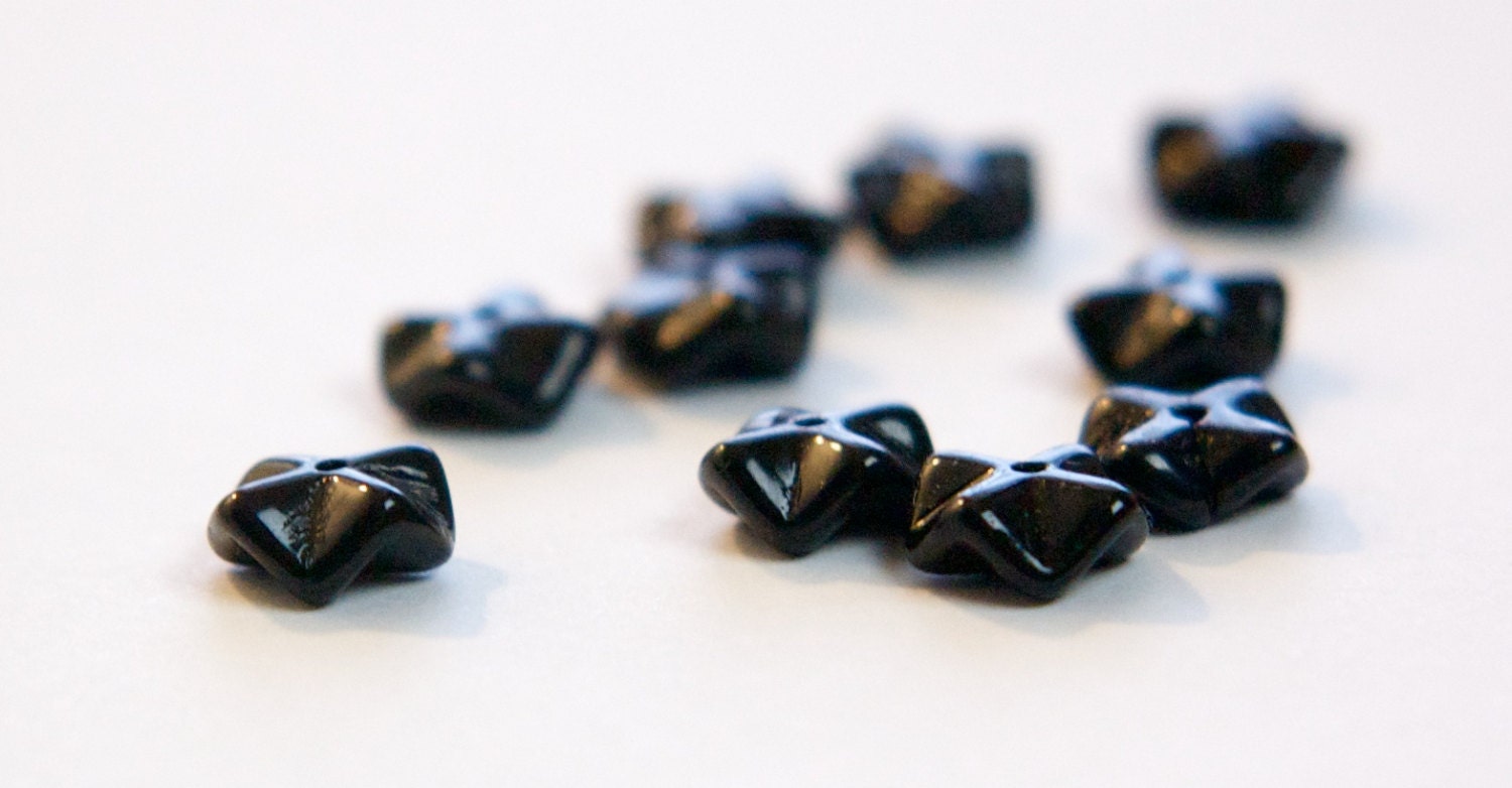 Vintage Opaque Black Wavy German Glass Beads 9mm grm044F