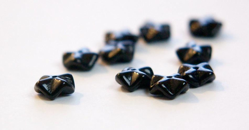 Vintage Opaque Black Wavy German Glass Beads 9mm grm044F