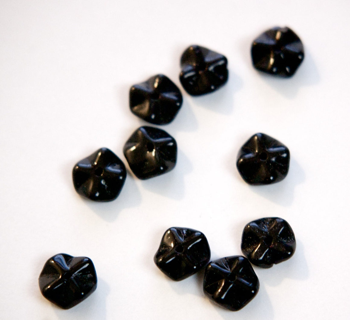 Vintage Opaque Black Wavy German Glass Beads 9mm grm044F