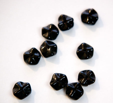 Vintage Opaque Black Wavy German Glass Beads 9mm grm044F