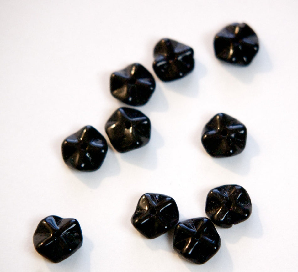Vintage Opaque Black Wavy German Glass Beads 9mm grm044F