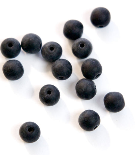 Vintage German Matte Black Glass Beads 7- 8mm grm056A