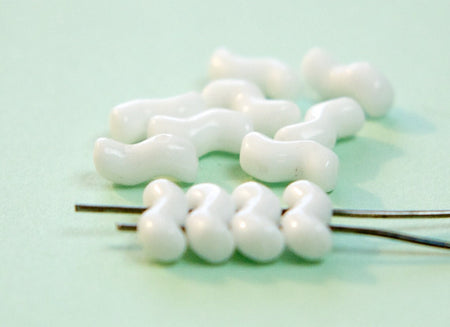 Vintage Opaque White 2 Hole ZigZag Z German Glass Beads SM (12) grm057C