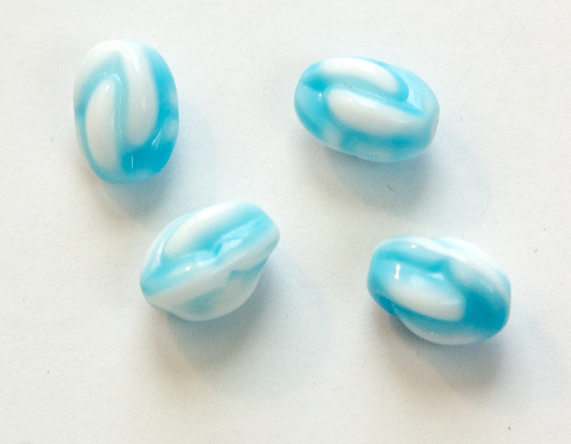 Vintage Opaque Blue and White Knotted German Glass Beads (4) grm042E
