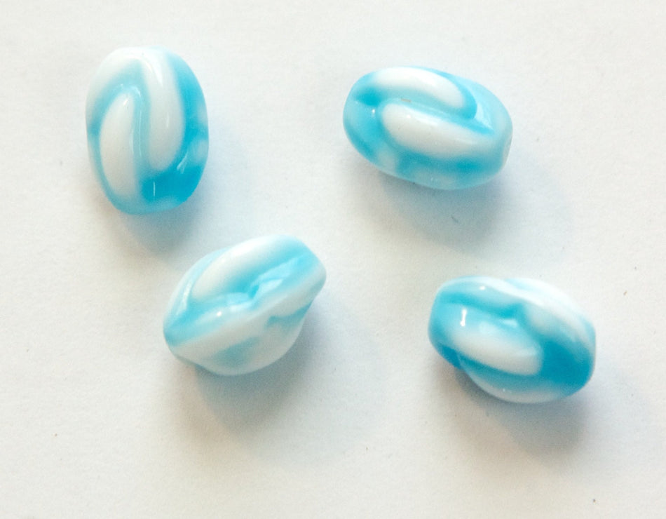Vintage Opaque Blue and White Knotted German Glass Beads (4) grm042E