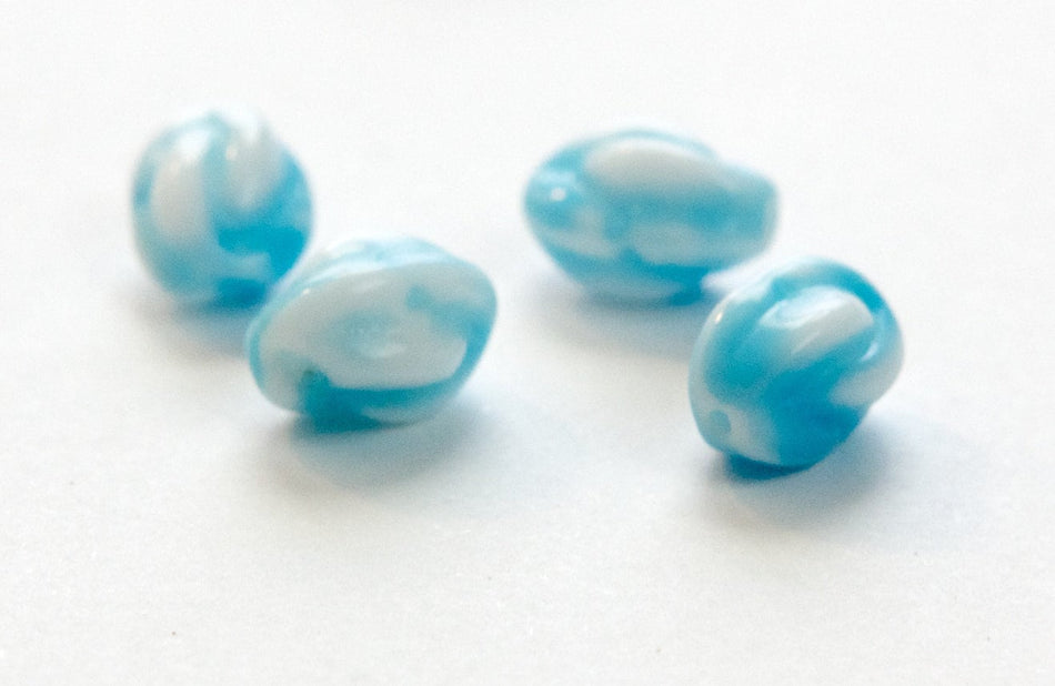 Vintage Opaque Blue and White Knotted German Glass Beads (4) grm042E