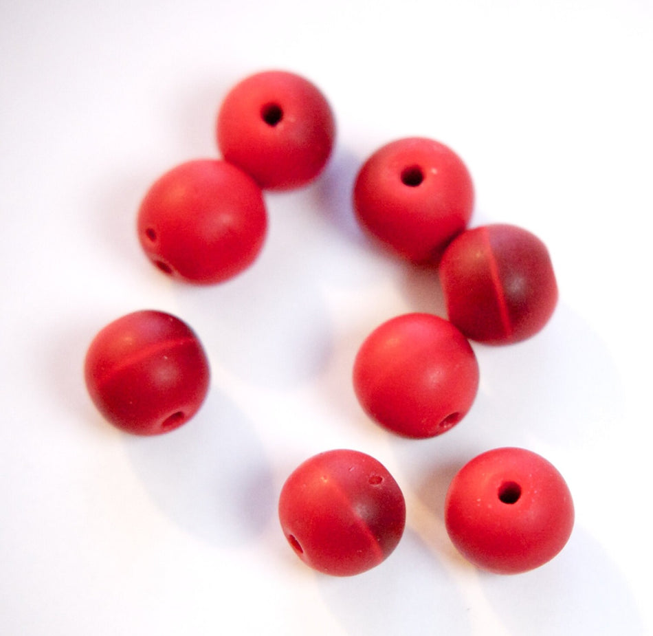 Vintage German Matte Red and Black Glass Beads 10mm grm056C