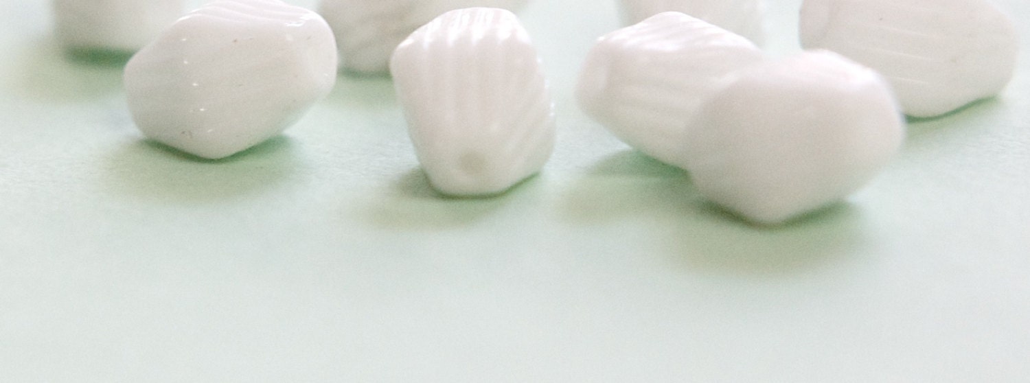 Vintage Opaque White Ribbed Bicone German Glass Beads SM grm059D