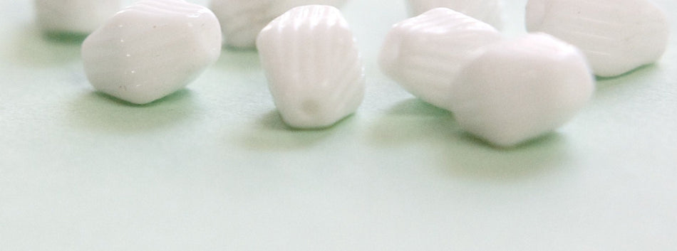 Vintage Opaque White Ribbed Bicone German Glass Beads SM grm059D