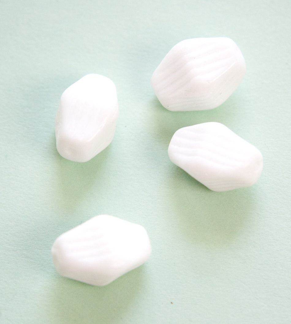 Vintage Opaque White Ribbed Bicone Focal German Glass Beads XLG grm059A