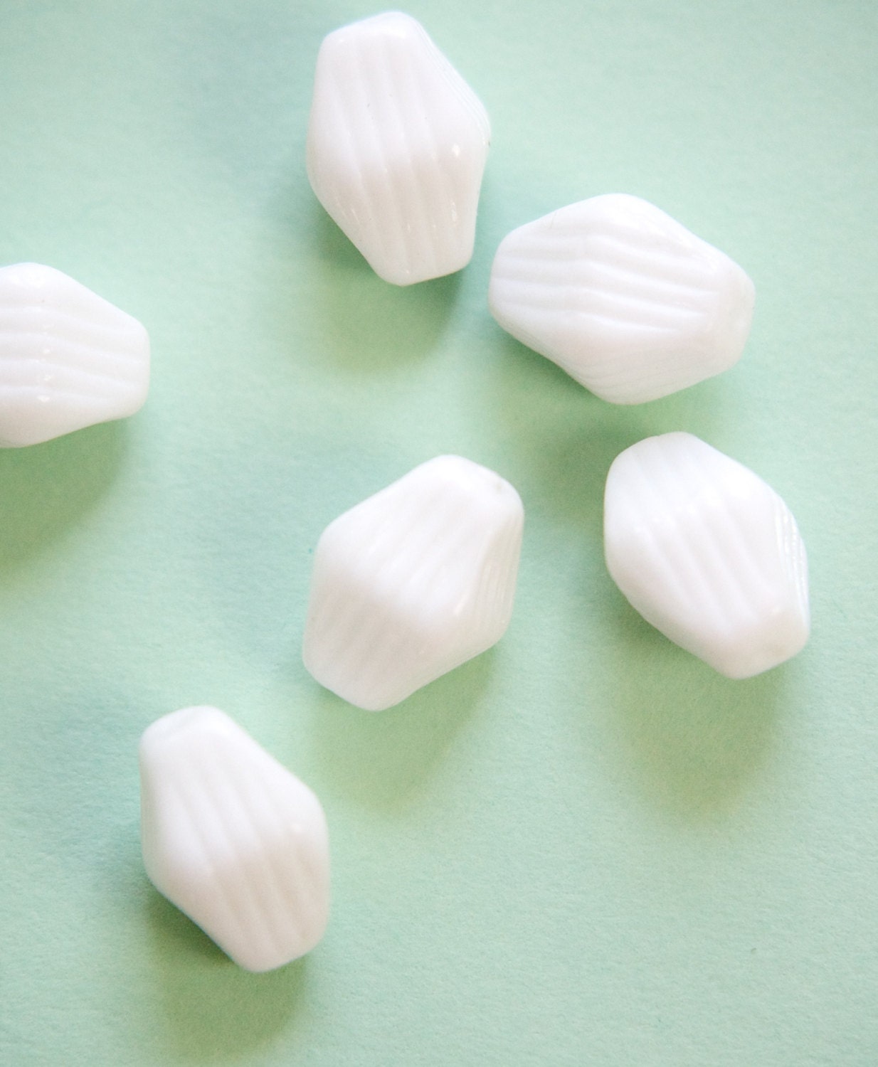Vintage Opaque White Ribbed Bicone Focal German Glass Beads LG grm059B