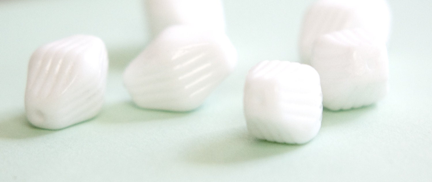 Vintage Opaque White Ribbed Bicone Focal German Glass Beads LG grm059B