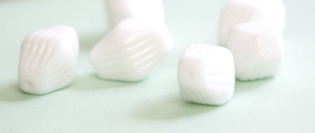 Vintage Opaque White Ribbed Bicone Focal German Glass Beads LG grm059B