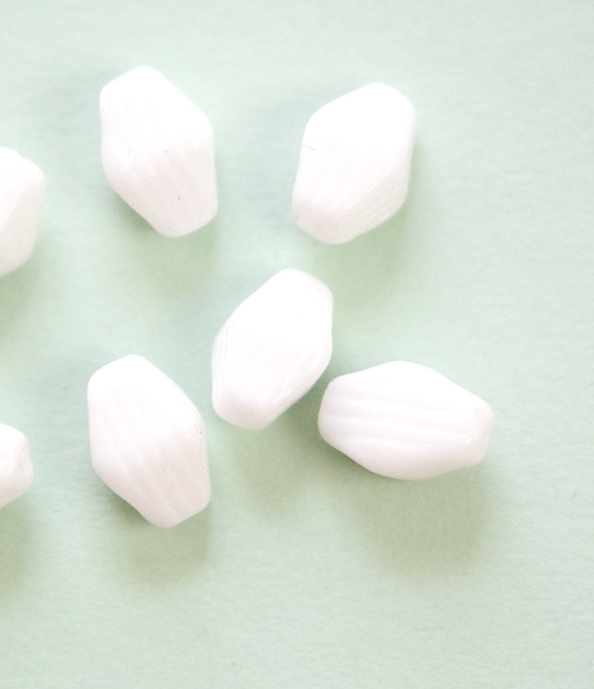 Vintage Opaque White Ribbed Bicone German Glass Beads SM grm059D