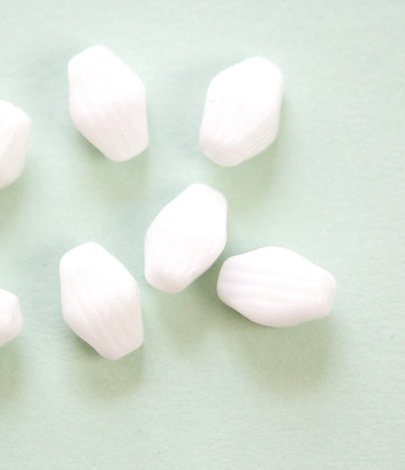 Vintage Opaque White Ribbed Bicone German Glass Beads SM grm059D