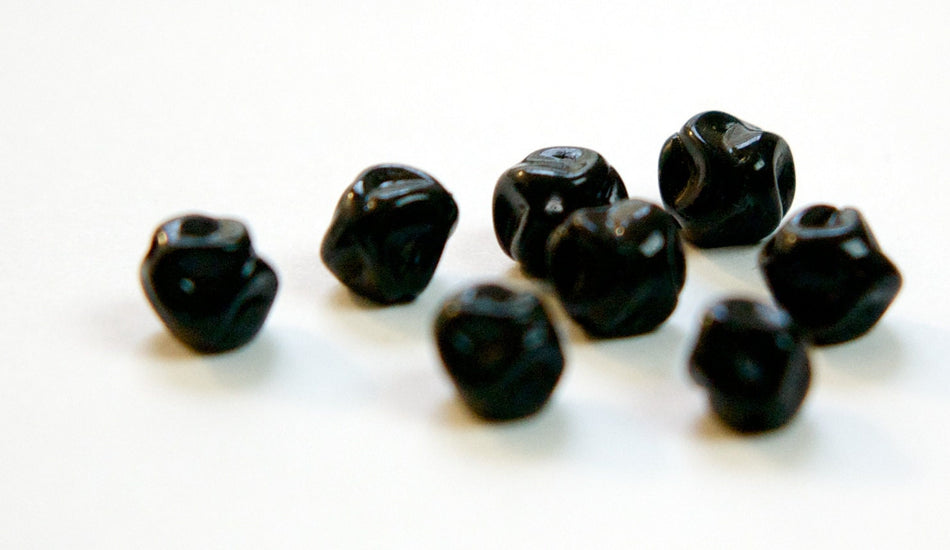 Vintage Black Baroque Pinched German Glass Beads (10) grm010G